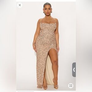 Elegant Sequin Gown with High Slit